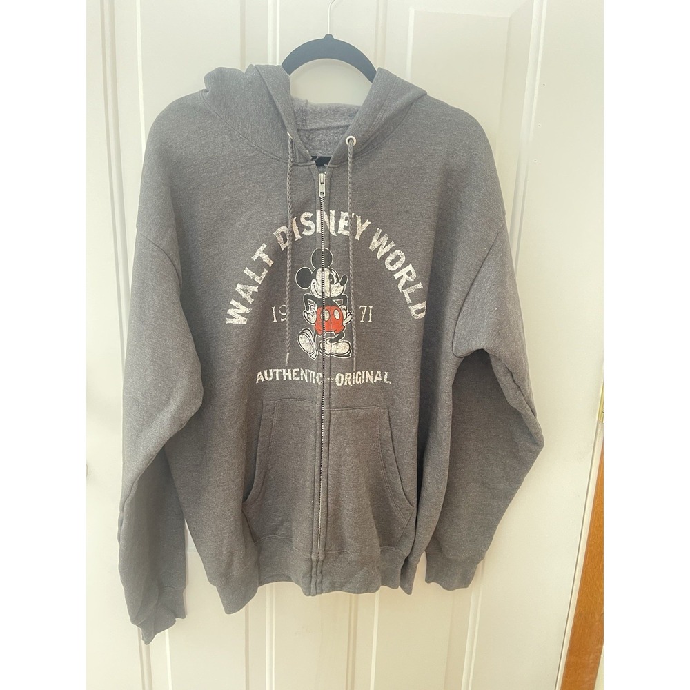 Walt Disney World Mickey‎ Mouse Gray Zip Up Hoodie Sweatshirt Size Large